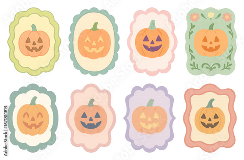 PNG Vintage pumpkin sticker collection, element set on transparent background