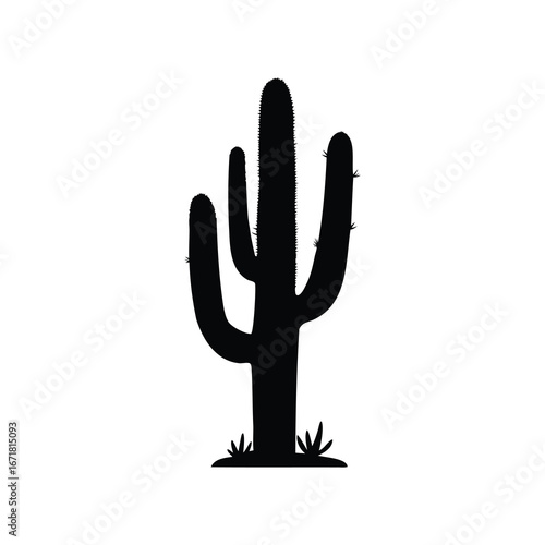 Black Silhouette of a Saguaro Cactus Against a White Background Illustration, saguaro cactus silhouette vector illustration
