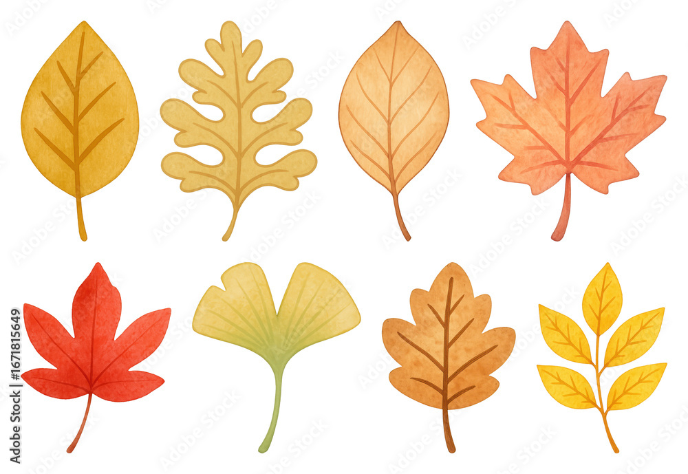 Fototapeta premium PNG Colorful autumn leaves illustration, element set on transparent background