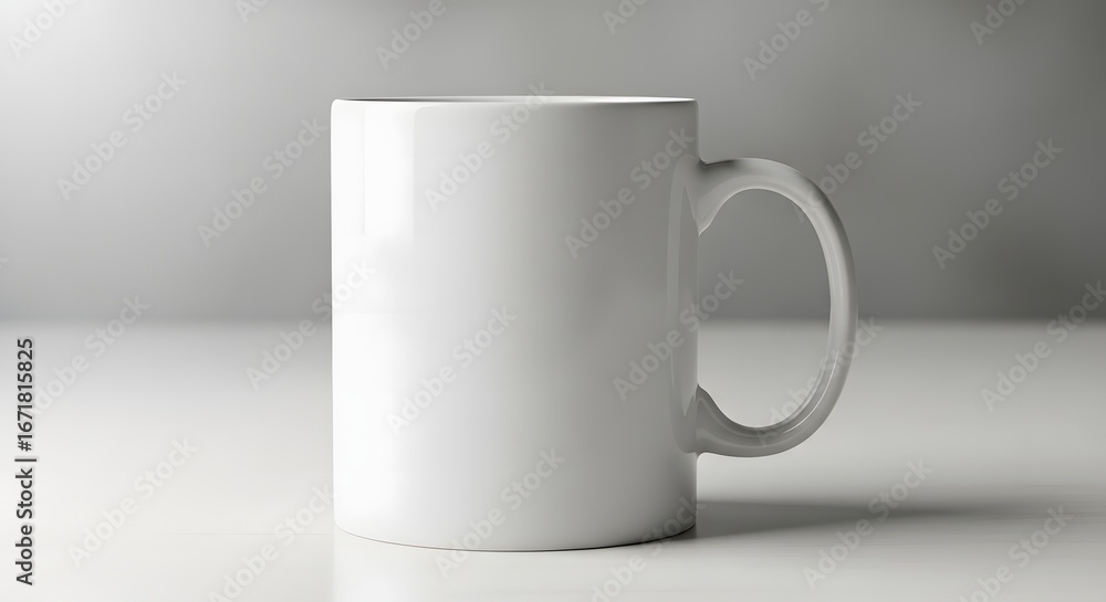 Obraz premium A tall white ceramic mug with a curved handle on a white surface