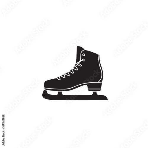Vector art of black silhouette of a figure skating boot with laces and a blade