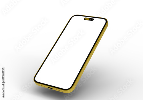 High-quality photo of a golden smartphone with a blank screen, perfect for app presentations or website designs.