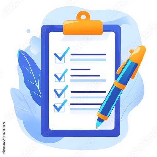 Checklist Board with Marked Tasks, Clipboard with Checklist Paper