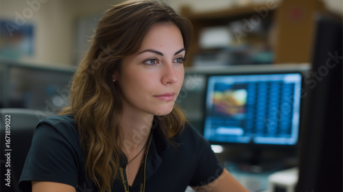 Free Download A digital photo printing lab uses professional color correction systems to ensure perfect prints. A technician is shown reviewing a photograph on a calibrated monitor before it - GFXLoad