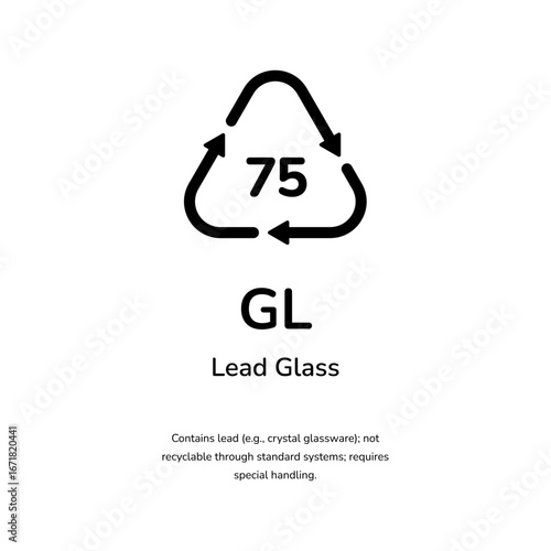 Recycle sign for 75 gl lead glass material waste