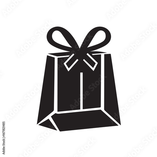 Vector art of black silhouette of a gift bag with a bow on top