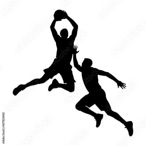 Photos Two Player Basketball Silhouette Vector Illustration