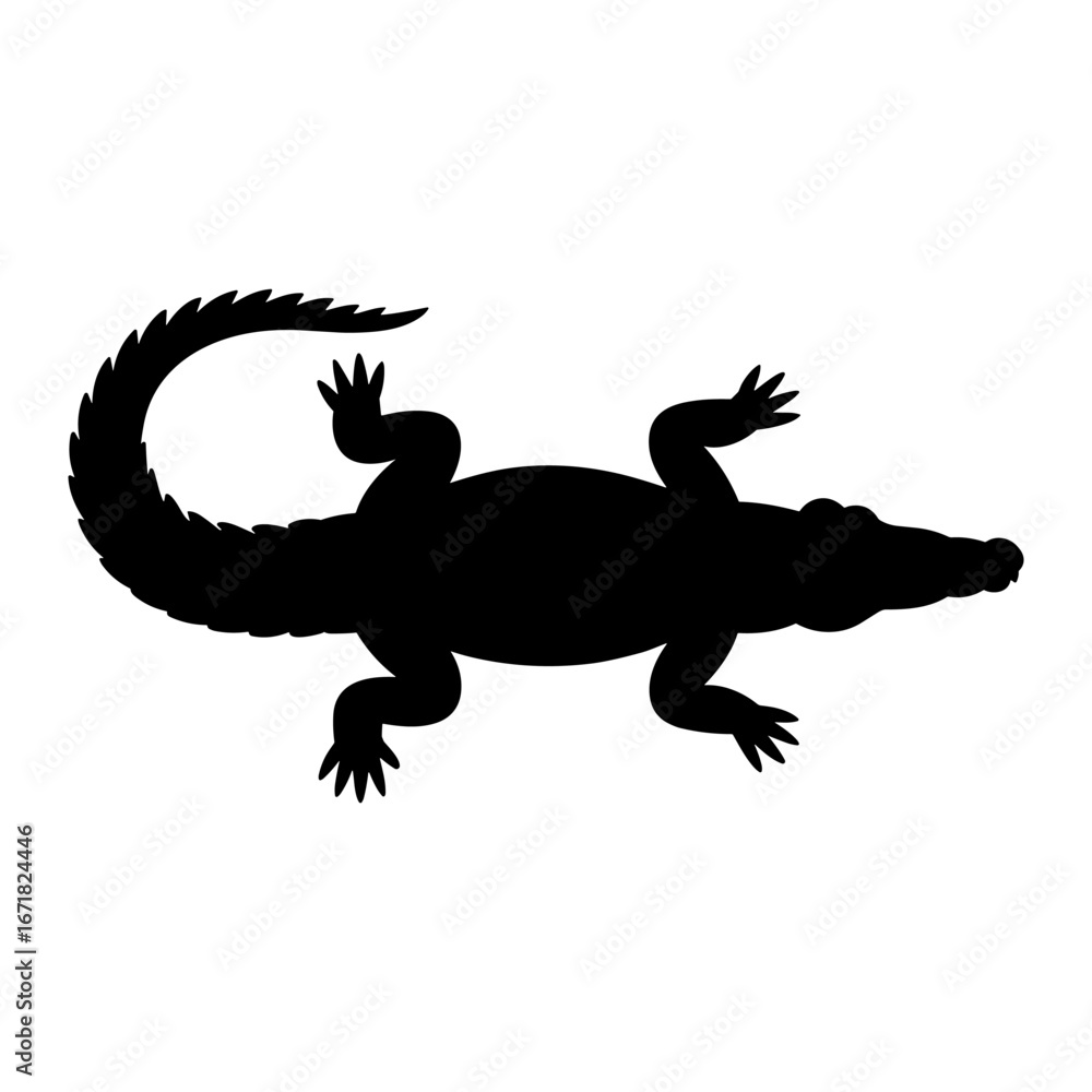 Naklejka premium Alligator Silhouette Vector Illustration , Animal Silhouette Element
