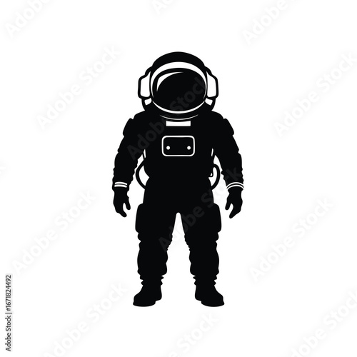 Silhouette of an Astronaut Standing Tall in a Spacesuit on a White Background, astronaut in space suit silhouette vector illustration