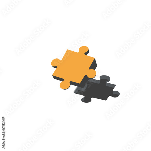 Orange puzzle piece standing out from the rest, symbolizing uniqueness and individuality on a clean white surface, representing a creative solution.
