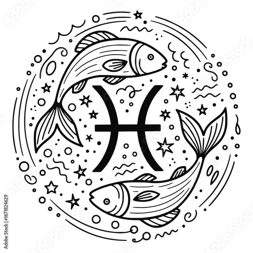 Vector Zodiac Pisces Sign Symbol Illustration