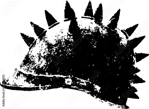 Grunge black and white spiked helmet illustration – vintage urban design for posters or cards