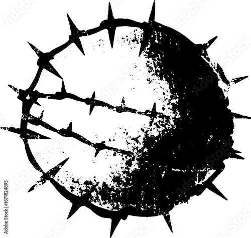Grunge black and white spiky wire design for urban posters and prints