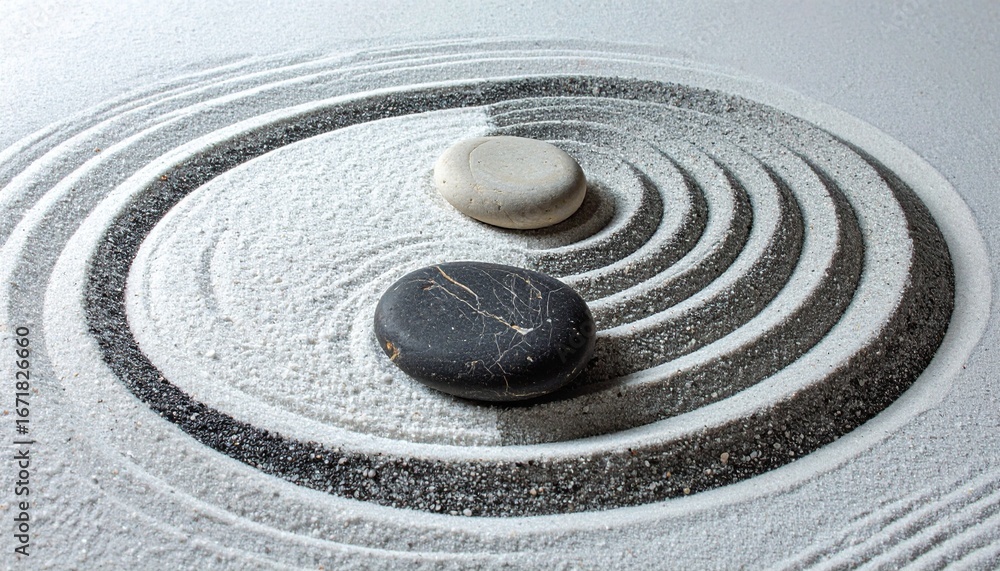 Obraz premium Find inner peace with this zen garden's calming sand ripples and balanced stones meditation concept