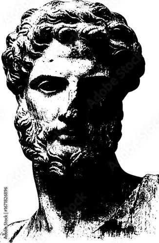 Grunge black and white stone statue silhouette - artistic design for posters and prints