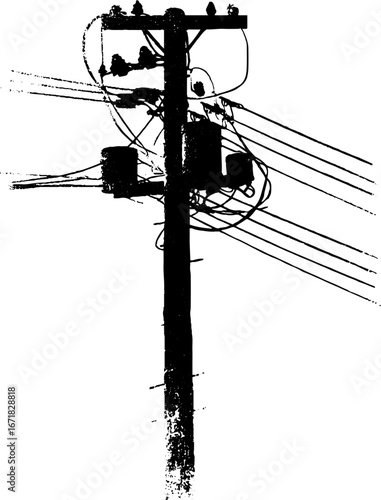 Grunge black and white telephone pole art for urban design projects