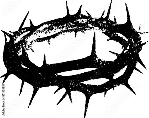 Grunge black and white thorn crown illustration – symbolic design for print or poster