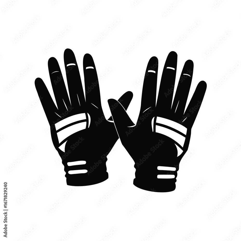 Obraz premium Black and white vector image of sports batting gloves for baseball, football gloves silhouette vector illustration