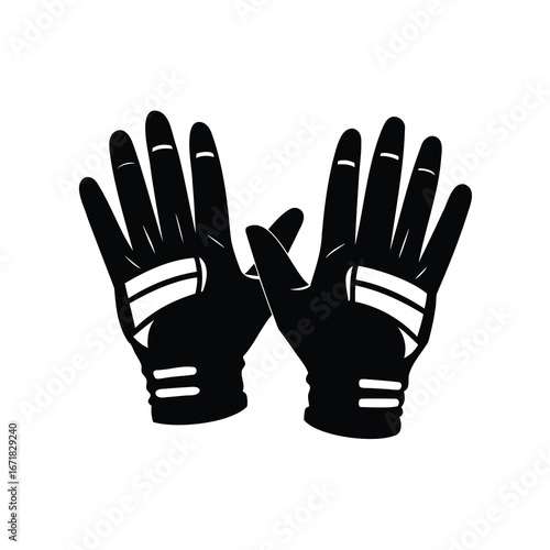 Black and white vector image of sports batting gloves for baseball, football gloves silhouette vector illustration