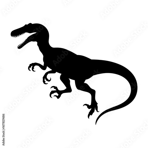 Velociraptor Silhouette Vector Illustration , Transparent Background