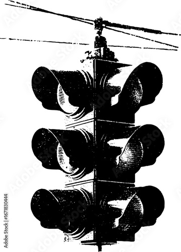 Grunge black and white traffic light illustration for urban design