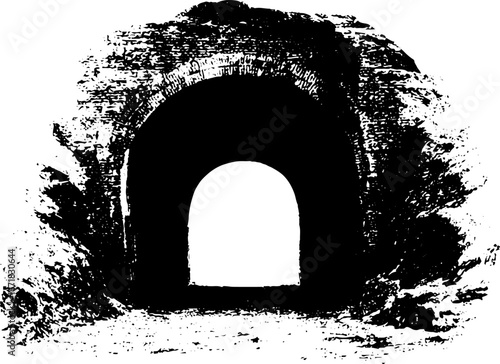 Grunge black and white tunnel entrance design for urban art and print