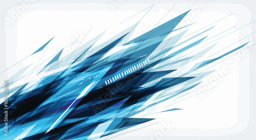 Abstract blue geometric shapes and lines creating a dynamic futuristic design with a sense of motion and energy