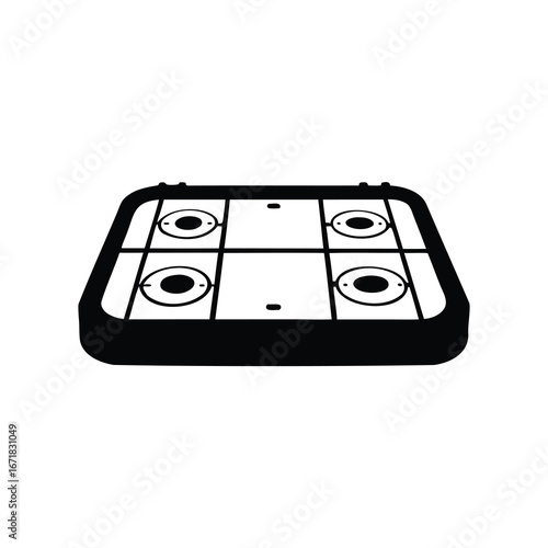 Detailed illustration of an ice hockey rink with lines and circles, hockey rink on silhouette vector illustration