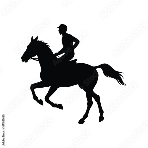 Silhouette of a horse and jockey performing an equestrian sport, isolated on white, horse and rider performing tricks silhouette vector illustration