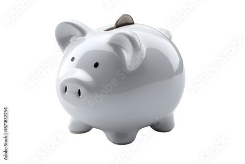 pristine white piggy bank with coin slot isolated on white background