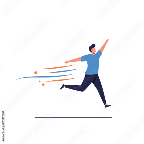 Man sprinting forward with outstretched arm, symbolizing ambition and speed in a minimalist style, conveying a sense of determination and forward momentum.