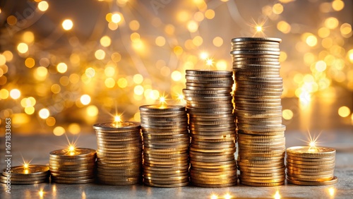 Stacked Coins with Shimmering Festive Fairy Lights