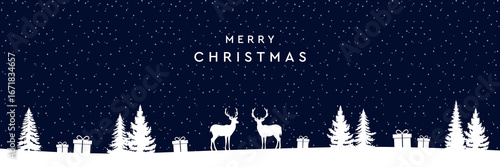 christmas winter border with deer in forest vector illustration