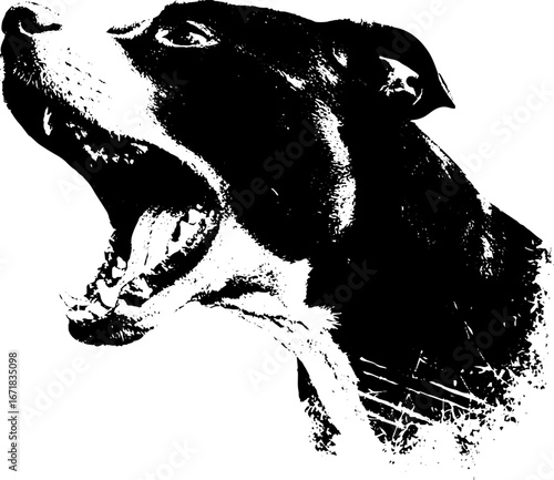 Grunge black and white zombie dog art for urban decor and design