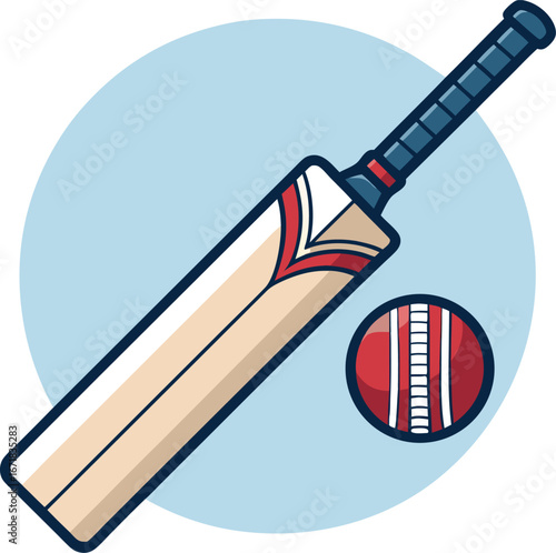 Cricket Bat and Ball Isolated on Blue Background – Sports Equipment Concept