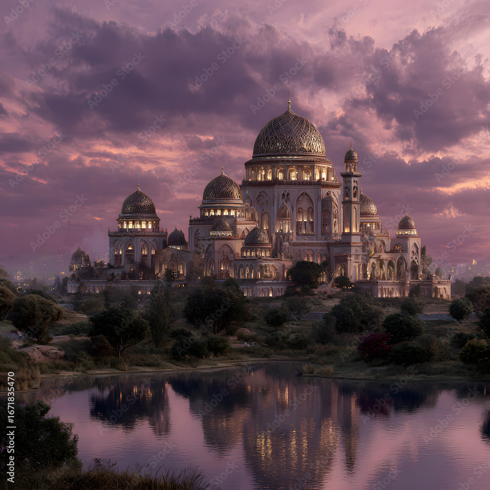 Fototapeta premium Fantasy Kingdom Mosque with Majestic Towers and Domes