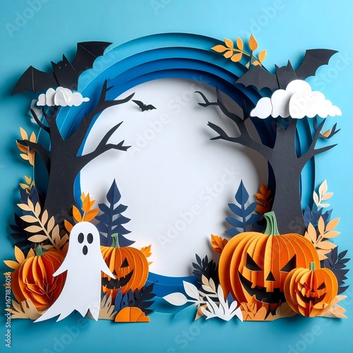 halloween background with witch and pumpkin