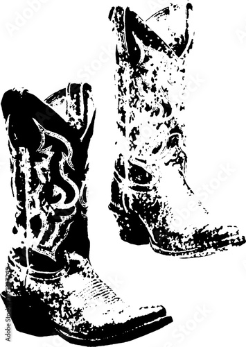 High contrast black and white cowboy boots stencil art for western decor