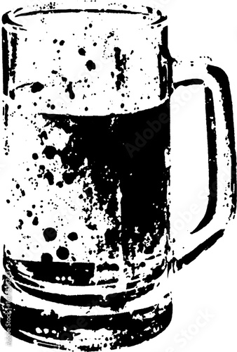 Black and white beer mug stencil design for vintage posters or prints