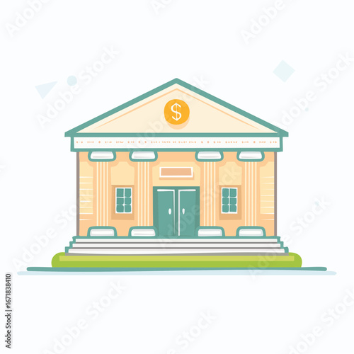 Classic Bank Building with Columns and Dollar Sign Illustration