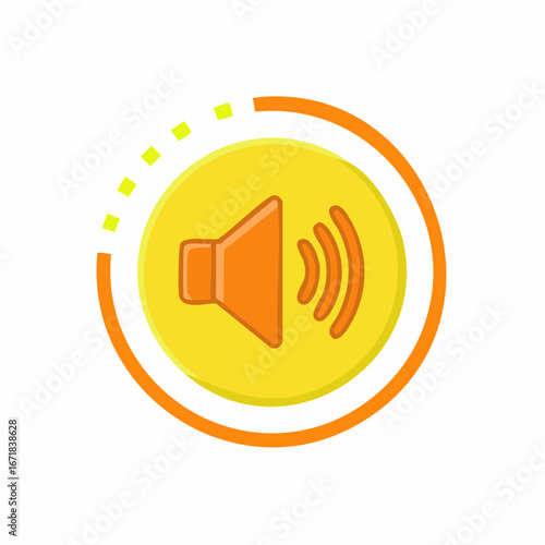 Bright Orange Speaker Icon with Sound Waves and Circular Progress Indicator
