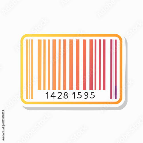 Vibrant sticker depicting a product barcode in warm orange, red, and purple tones on a white background with shadow