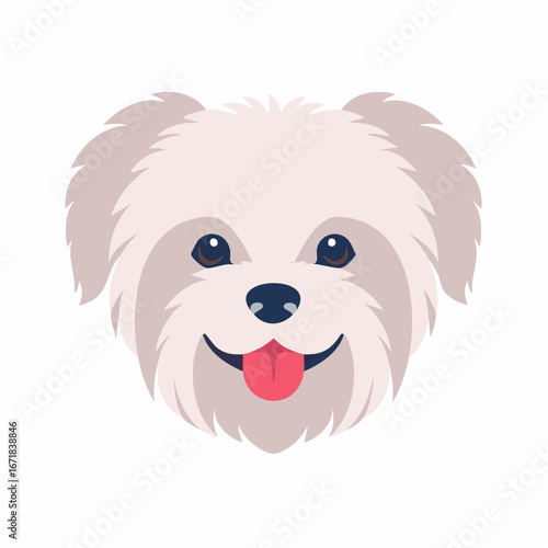 Illustrative Headshot of a Happy White Dog Sticking Out Its Tongue Close Up