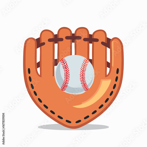 Baseball nestled inside an orange catching mitt showcasing team sport equipment