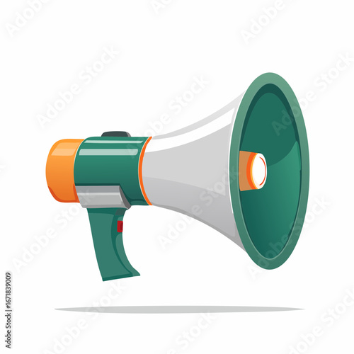 Stylized green and orange megaphone promoting an announcement or message