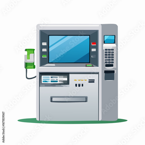 Modern Automated Teller Machine Illustration with Keypad, Display and Card Slots for Financial Transactions