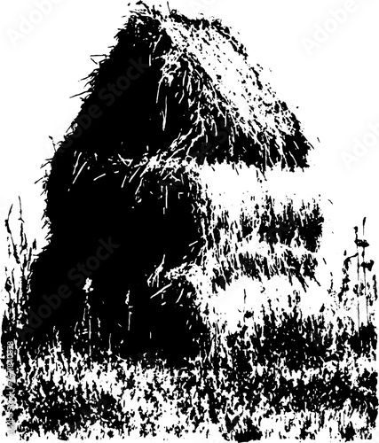 High contrast black and white stencil of haystack in field for rustic design
