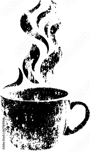 High contrast black and white grunge coffee cup stencil for urban art design