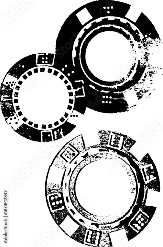 High contrast black and white grungy stencil art of poker chips for urban design