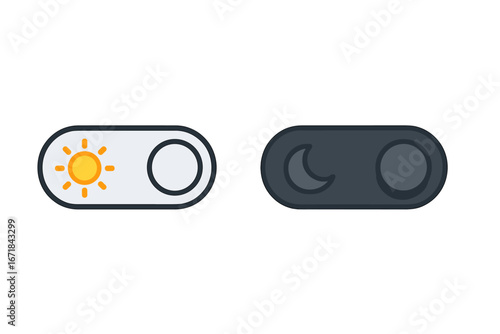 Vector day night switch concept. Mobile app interface design. Dark mode switch icon. Day and night mode gadget application. Light and dark on off button. UI UX element vector.